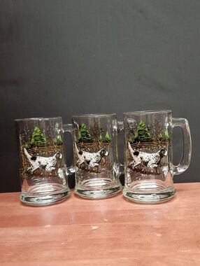 Vintage Schmidt Hunting Theme Pointer Dog Beer Mug Set of 3